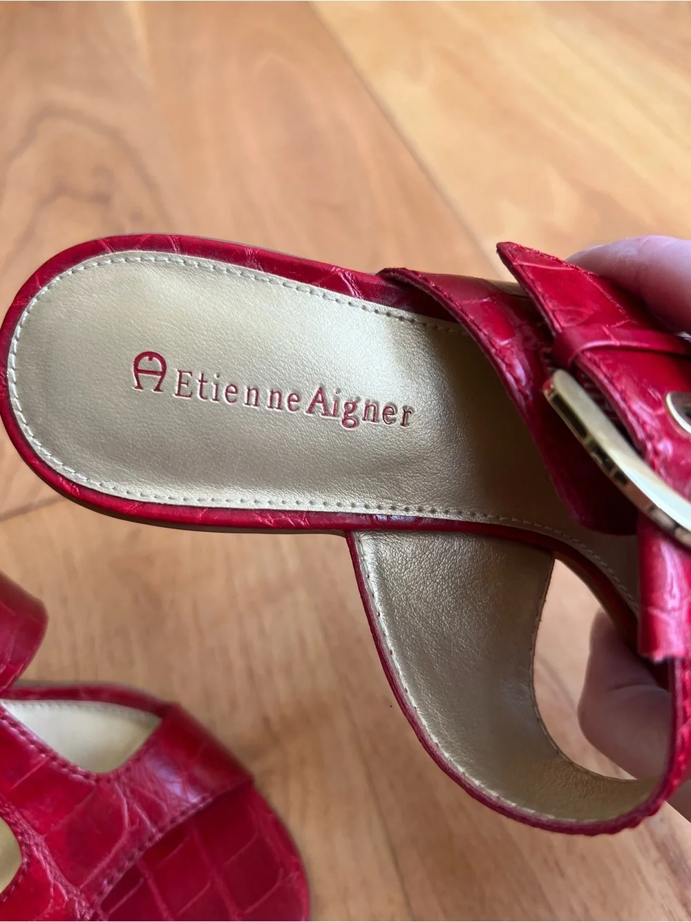 Women’s Size 8 Red Crocodile Print Etienne Aigner Heeled Sandals